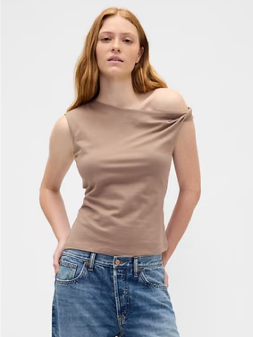 GAP Women's Asymmetric One-Shoulder Tank Top - Taupe XXL